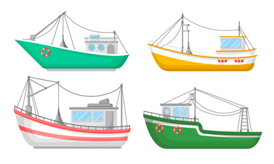 Wall Mural - yachts and commercial fishery ships vector illustrated set