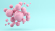 © 3dddcharacter - Flying pink spheres on a pastel blue background. 3d render illustration.