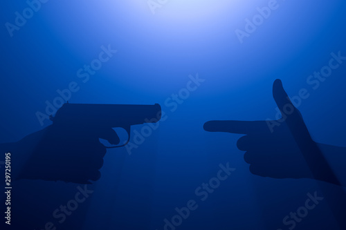 Cuadros en Lienzo Armed versus unarmed creative picture. Blue theme.