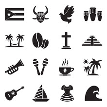 Puerto Rico Icons. Black Flat Design. Vector Illustration.