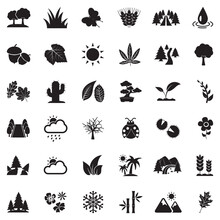 Nature Icons. Set 2. Black Flat Design. Vector Illustration.
