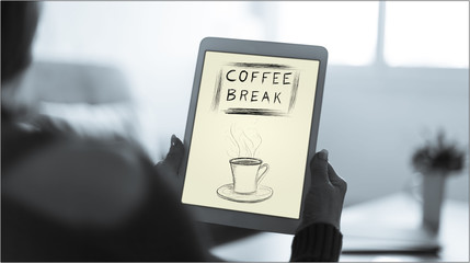 Coffee break concept on a tablet