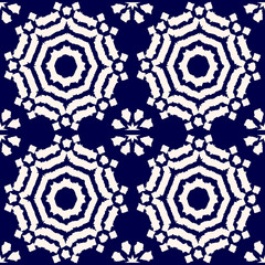 Wall Mural - Abstract indigo shibori seamless vector pattern with ikat print of mosaic