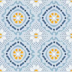 Wall Mural - Geometric folk seamless vector pattern with ikat ethnic print of striped ornament