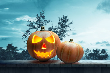 Jack-o-Lantern on wooden table