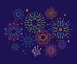 Colorful fireworks. Festive christmas pyrotechnics firecrackers. Xmas winter party festival salutes vector background. Illustration colorful firecracker to christmas carnival, sparkle festival