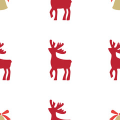 Wall Mural - Vector seamless pattern with Christmas and New year's decoration deer and bells