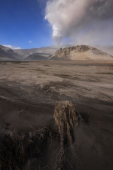 Wall Mural - Volcano eruption in Iceland. Landscape covered with volcanic ash