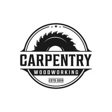 Carpentry, Woodworking Retro Vintage Logo Design. Sawmill / Saw Logo