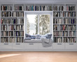 © blessing 123 - Reading place with wooden floor,bookshelves, white wall