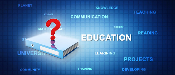 Poster - 3d rendering Books with Question mark Symbol