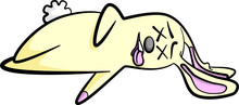 Cartoon Style Illustration Of A Cute And Fluffy But Dead Bunny Rabbit Lying On Its Side With Its Tongue Sticking Out.