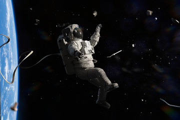 Canvas Print - astronaut hit by space debris in orbit of planet earth