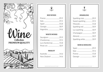 Wall Mural - wine menu. wine card template. vector grape sketch, drink menu template. illustration wine menu rest