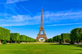 Fototapeta Boho - Paris Eiffel Tower and Champ de Mars in Paris, France. Eiffel Tower is one of the most iconic landmarks in Paris. The Champ de Mars is a large public park in Paris.