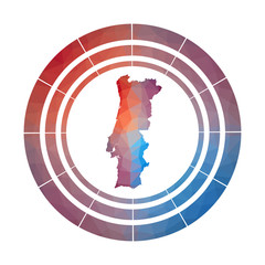 Poster - Portugal badge. Bright gradient logo of country in low poly style. Multicolored Portugal rounded sign with map in geometric style for your infographics.