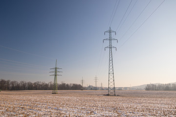 electricity in winter frozen land