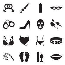 Sex And Fetish Icons. Black Flat Design. Vector Illustration.