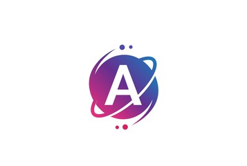 Wall Mural - Initial letter circle planet with orbit and dots gradient color logo template