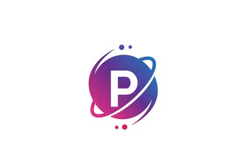 Wall Mural - initial letter circle planet with orbit and dots gradient color logo template