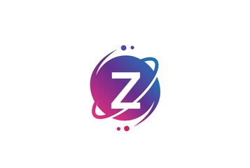 Wall Mural - initial letter circle planet with orbit and dots gradient color logo template