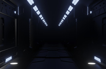 Wall Mural - 3d rendering tunnel spaceship dark interior ,corridor