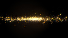 Golden Powder Color Spreading Stream Effect In Darkness.