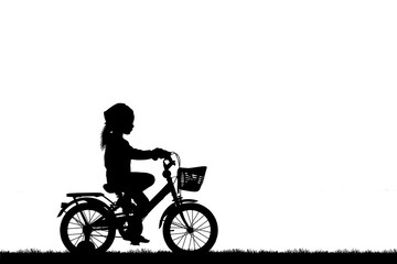 Wall Mural - Silhouette girl  and bike relaxing on white background