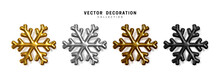 Set Of Vector 3d Snowflakes, Golden, Silver, Brown, Black Colors