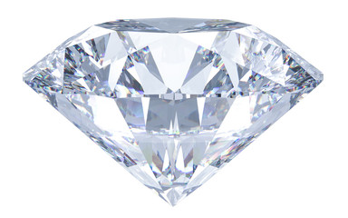 Fototapete - Large Crystal Clear Round Cut Diamond. 3D rendering illustration isolated on white background