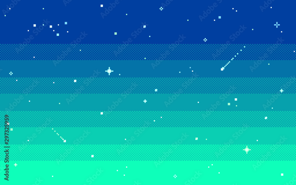 Pixel art star sky at evening. Vector illustration.