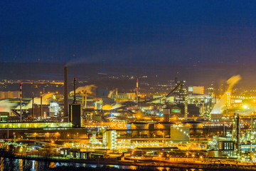 austria, linz, industrial area in the evening