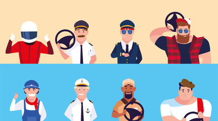 Poster - set of men with different profession of drivers