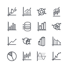 Fototapete - Set of Charts and Diagrams icon template color editable. Dot Plot, 3D Chart, Trend and more symbol vector sign isolated on white background vector illustration for graphic and web design.