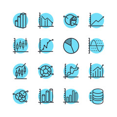 Fototapete - Set of Charts and Diagrams icon template color editable. Dot Plot, 3D Chart, Trend and more symbol vector sign isolated on white background vector illustration for graphic and web design.