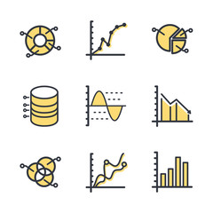 Fototapete - Set of Charts and Diagrams icon template color editable. Dot Plot, 3D Chart, Trend and more symbol vector sign isolated on white background vector illustration for graphic and web design.