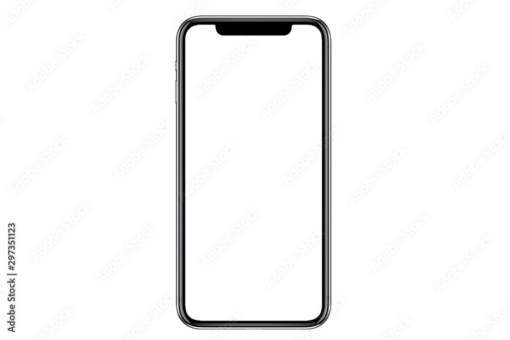 Studio shot of Smartphone iphoneX with blank white screen for Infographic Global Business Marketing investment Plan, mockup model similar to iPhone 11 Pro Max. - obrazy, fototapety, plakaty 