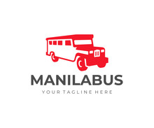 Jeepney Bus Logo Design. Philippines Public Transportation Vector Design. Filipino Jeepney Car Logotype