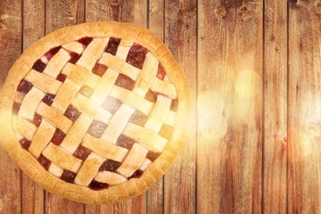 Sticker - Delicious baked pie, top view on white background