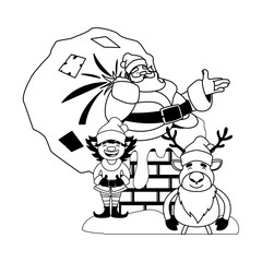 Poster - christmas card of santa claus entering the chimney