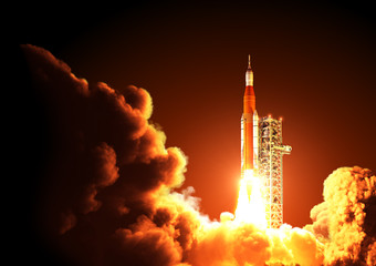 Wall Mural - space launch system takes off at night