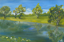 Original Oil Painting Summer Island Seascape, Beautiful Landscape On Canvas. Impressionism.