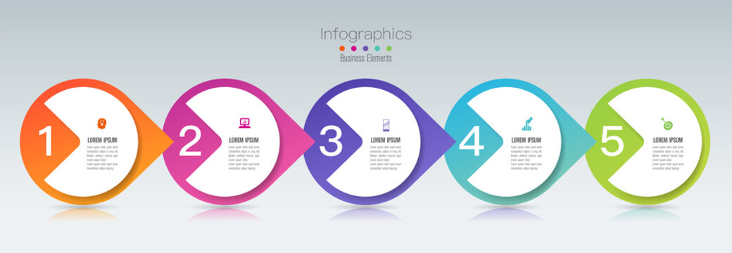 Infographics design paper art style and business icons with 5 options. Use in corporate report, marketing, annual report. Network management data screen with charts, diagrams.