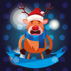 Wall Mural - christmas card of reindeer with hat and scarf