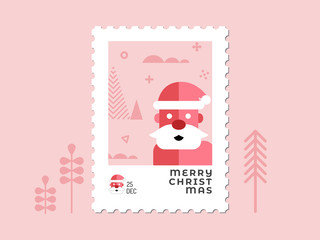 Santa claus in red tone - Christmas stamp flat design for greeting card and multi purpose - Vector illustration