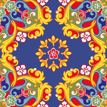 Seamless Bright Background. Colorful Ethnic Round Ornamental Mandala. Trendy Pattern. Vector Illustration
