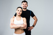 © F8  \ Suport Ukraine - Team of fitness coaches man and woman isolated on white background