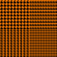 Orange Black Glen Plaid Seamless Vector Pattern. Halloween Background. 9x9 Houndstooth Check. Trendy High Fashion Print.  Traditional Scottish Fabric. Pixel Repeating Tile Swatch Included.
