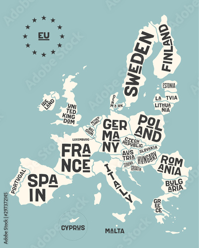 Dekoracja na wymiar  unia-europejska-europa-plakatowa-mapa-unii-europejskiej