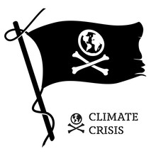 Climate Crisis Flag. Global Warming Sign As A Pirate Symbol.